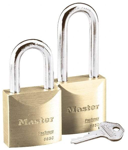 Master Lock - 1-3/16" Shackle Clearance, Keyed Different Pro Series Padlock - 29/32" Shackle Width, 5/16" Shackle Diam, Brass - Eagle Tool & Supply