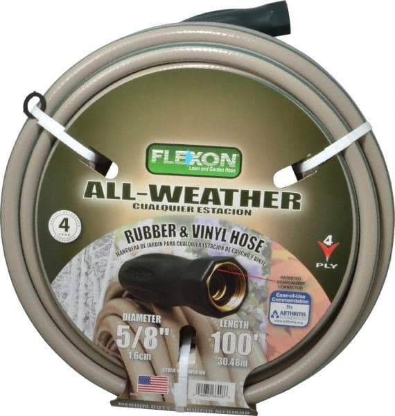 Made in USA - 100' Long All Weather Hose - 5/8" Diam, 3/4" GHT, Rubber/Vinyl, 300 psi, All Season, Green - Eagle Tool & Supply