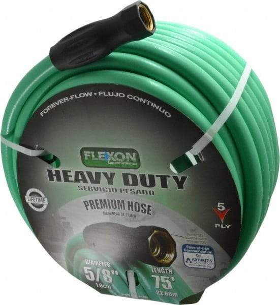 Made in USA - 75' Long Forever Hose - 5/8" Diam, 3/4" GHT, Rubber/Vinyl, 340 psi, All Season, Green - Eagle Tool & Supply