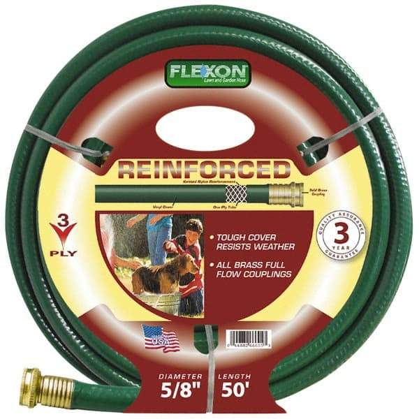 Made in USA - 50' Long Reinforced Rubber Hose - 5/8" Diam, 3/4" GHT, Vinyl, 212 psi, All Season, Green - Eagle Tool & Supply