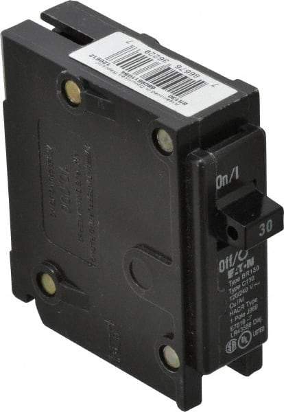 Eaton Cutler-Hammer - 30 Amp, 120/240 VAC, 1 Pole, Plug In Type BR Circuit Breaker - Thermal Magnetic Trip, 10 kA Breaking Capacity, 14-4 AWG - Eagle Tool & Supply