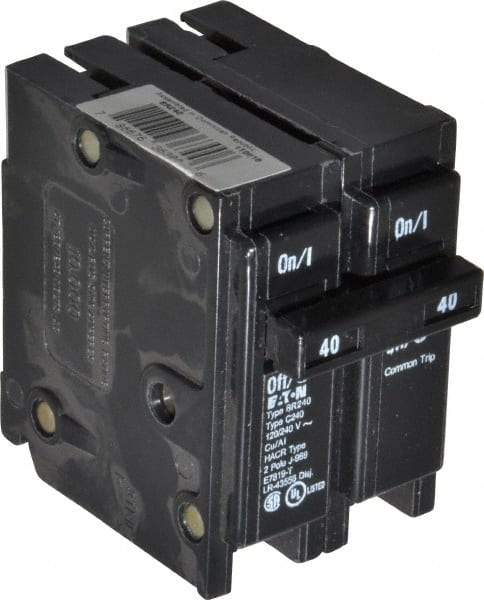 Eaton Cutler-Hammer - 40 Amp, 120/240 VAC, 2 Pole, Plug In Type BR Circuit Breaker - Thermal Magnetic Trip, 10 kA Breaking Capacity, 14-4 AWG - Eagle Tool & Supply