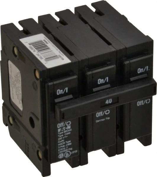 Eaton Cutler-Hammer - 40 Amp, 240 VAC, 3 Pole, Plug In Type BR Circuit Breaker - Magnetic Trip, 10 kA Breaking Capacity, 14-4 AWG - Eagle Tool & Supply