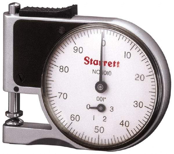 Starrett - 0 to 3/8 Inch Measurement, 0.001 Inch Graduation, 1/2 Inch Throat Depth, Dial Thickness Gage - 1-5/8 Inch Dial Diameter - Eagle Tool & Supply