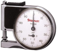 Starrett - 0 to 3/8 Inch Measurement, 0.001 Inch Graduation, 1/2 Inch Throat Depth, Dial Thickness Gage - 1-5/8 Inch Dial Diameter - Eagle Tool & Supply
