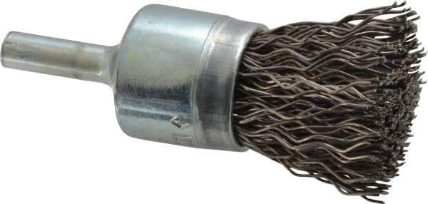 Osborn - 3/4" Brush Diam, Crimped, End Brush - 1/4" Diam Shank, 20,000 Max RPM - Eagle Tool & Supply