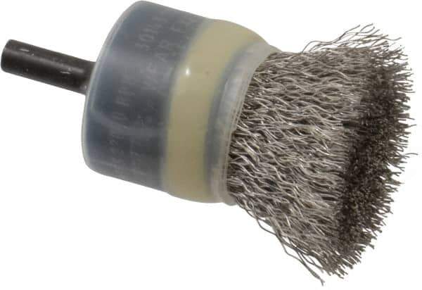 Osborn - 1" Brush Diam, Crimped, End Brush - 1/4" Diam Shank, 20,000 Max RPM - Eagle Tool & Supply