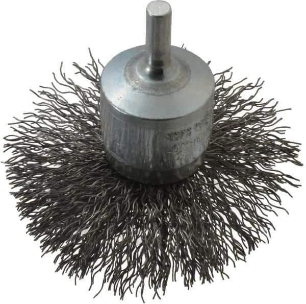 Osborn - 3" Brush Diam, Crimped, End Brush - 1/4" Diam Shank, 15,000 Max RPM - Eagle Tool & Supply