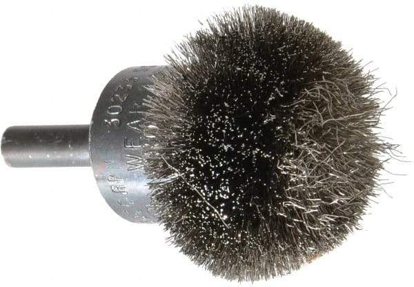 Osborn - 1-1/2" Brush Diam, Crimped, End Brush - 1/4" Diam Shank, 15,000 Max RPM - Eagle Tool & Supply