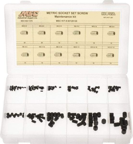 Value Collection - 140 Piece, M3 to M10, Alloy Steel Set Screw Assortment - Socket Cap Head, Hex Socket Drive, 5 to 12mm Long - Eagle Tool & Supply