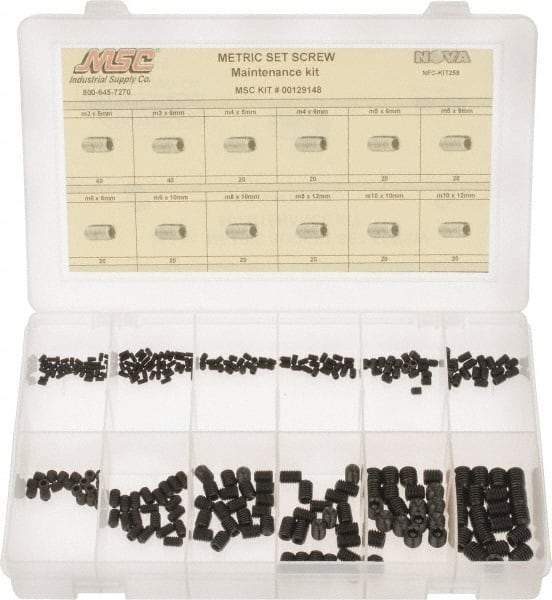 Value Collection - 280 Piece, M3 to M10, Alloy Steel Set Screw Assortment - Socket Cap Head, Hex Socket Drive, 5 to 12mm Long - Eagle Tool & Supply