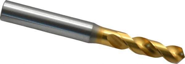 OSG - 8.24992mm 120° Spiral Flute Vanadium High Speed Steel Screw Machine Drill Bit - TiN Finish, Right Hand Cut, 37mm Flute Length, 87mm OAL, Faceted Point, Straight Shank - Eagle Tool & Supply