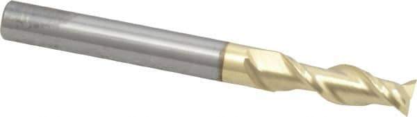 ProMax - 1/4", 3/4" LOC, 1/4" Shank Diam, 2-1/2" OAL, 2 Flute, Solid Carbide Square End Mill - Single End, ZrN Finish, Spiral Flute, 40° Helix, Centercutting, Right Hand Cut, Right Hand Flute, Series 108 - Eagle Tool & Supply