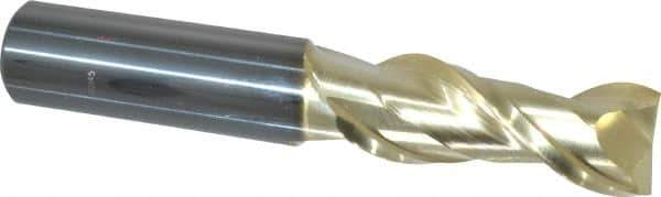 ProMax - 1/2", 1-1/4" LOC, 1/2" Shank Diam, 3" OAL, 2 Flute, Solid Carbide Square End Mill - Single End, ZrN Finish, Spiral Flute, 40° Helix, Centercutting, Right Hand Cut, Right Hand Flute, Series 108 - Eagle Tool & Supply