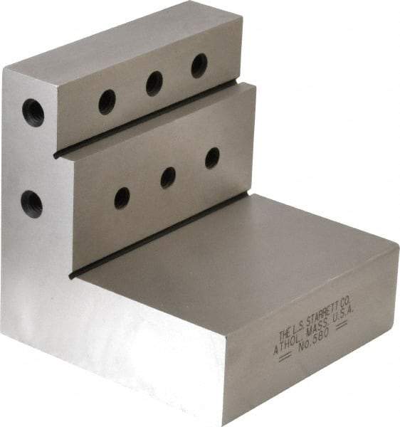 Starrett - 3" Wide x 3" Deep x 3" High Steel Precision-Ground Angle Plate - Stepped Plate, Machined Holes on Surface, Open End, Single Plate - Eagle Tool & Supply