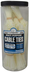 Thomas & Betts - 4 to 11 Inch Range, White Cable Ties - 3 Inch Bundle Diameter, 18, 40 and 50 Lb. Strength, Nylon - Eagle Tool & Supply