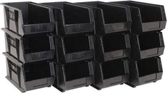 Quantum Storage - 50 Lb. Load Capacity, 14-3/4" Deep, Black Polypropylene Hopper Stacking Bin - 7" High x 8-1/4" Wide x 14-3/4" Long - Eagle Tool & Supply