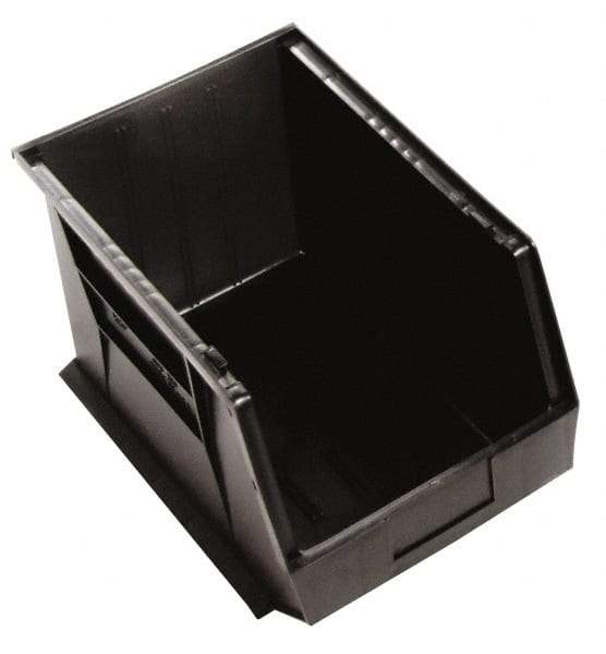 Quantum Storage - 75 Lb. Load Capacity, 16" Deep, Black Polypropylene Hopper Stacking Bin - 8" High x 11" Wide x 16" Long - Eagle Tool & Supply