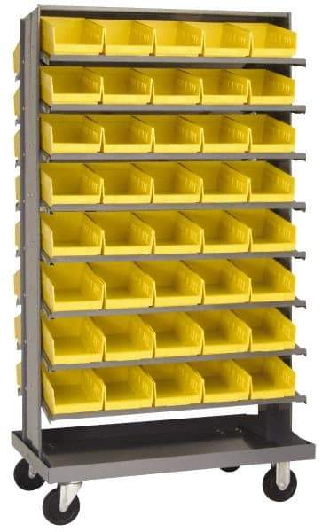 Quantum Storage - 27" Deep x 38" Wide x 64" High, Steel Floor Rack - 2 Sides, 128 Yellow Plastic Bins, 4-1/8" Bin Width x 4" Bin Height x 11-7/8" Bin Depth - Eagle Tool & Supply
