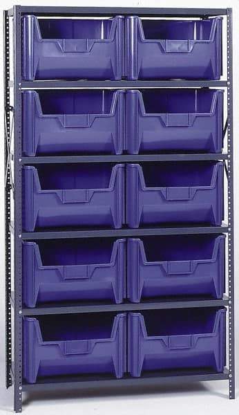 Quantum Storage - 18" Deep x 42" Wide x 75" High, Steel Open Hopper Storage Unit - 5/6 Shelves, 10 Gray Plastic Bins, 42" Bin Width x 75" Bin Height x 16" Bin Depth - Eagle Tool & Supply