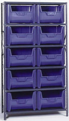 Quantum Storage - 18" Deep x 42" Wide x 75" High, Steel Open Hopper Storage Unit - 5/6 Shelves, 10 Gray Plastic Bins, 42" Bin Width x 75" Bin Height x 16" Bin Depth - Eagle Tool & Supply