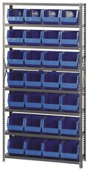 Quantum Storage - 12" Deep x 36" Wide x 75" High, Steel Open Hopper Storage Unit - 7/8 Shelves, 28 Yellow Plastic Bins, 8-1/4" Bin Width x 7" Bin Height x 11" Bin Depth - Eagle Tool & Supply