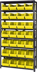 Quantum Storage - 12" Deep x 36" Wide x 75" High, Steel Open Hopper Storage Unit - 7/8 Shelves, 28 Yellow Plastic Bins, 8-1/4" Bin Width x 7" Bin Height x 14-3/4" Bin Depth - Eagle Tool & Supply