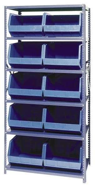 Quantum Storage - 18" Deep x 36" Wide x 75" High, Steel Open Hopper Storage Unit - 5/6 Shelves, 10 Yellow Plastic Bins, 16-1/2" Bin Width x 11" Bin Height x 18" Bin Depth - Eagle Tool & Supply
