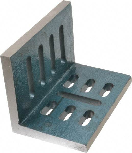 Interstate - 7" Wide x 4-1/2" Deep x 5-1/2" High Cast Iron Partially Machined Angle Plate - Slotted Plate, Through-Slots on Surface, Open End, Single Plate - Eagle Tool & Supply