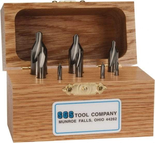 SGS - 8 Piece, #00 to 6, 1/8 to 1/2" Body Diam, 1/32 to 7/32" Point Diam, Plain Edge, Solid Carbide Combo Drill & Countersink Set - 60° Incl Angle, 1-1/2 to 3" OAL, Double End, 301 Series Compatibility - Eagle Tool & Supply