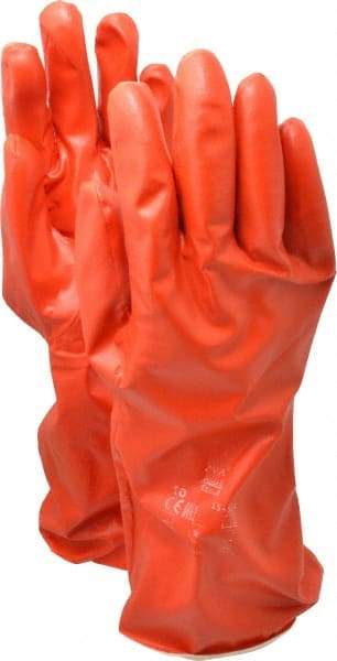 Ansell - Size XL (10), 14" Long, 37.5 mil Thick, Supported, Polyvinyl Alcohol (PVA) Chemical Resistant Gloves - Smooth Finish, Cotton Interlock Knit Lined, Gauntlet Cuff, ANSI Abrasion Level 4, ANSI Cut Level 1, Red - Eagle Tool & Supply