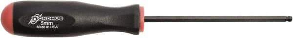 Bondhus - 5mm Hex Ball End Driver - 4.3" Blade Length, Rubber Grip Handle, 219mm OAL - Eagle Tool & Supply