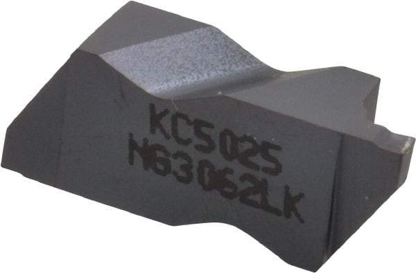 Kennametal - 3062NG K Grade KC5025, 1.58mm Cutting Width Carbide Grooving Insert - 2.39mm Max Depth of Cut, Left Hand, 0.19mm Corner Radius, TiAlN Finish - Eagle Tool & Supply