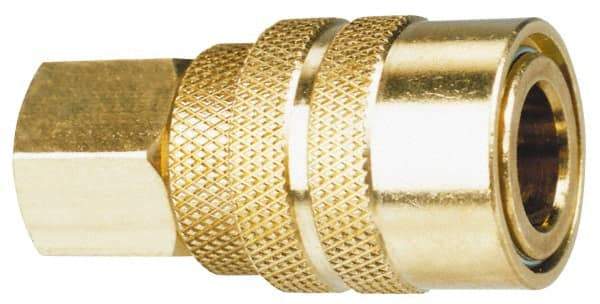 Made in USA - 1/4 Female Push to Connect Pneumatic Hose Coupler - Brass, 3/8" Body Diam, 3/8" Hose ID - Eagle Tool & Supply