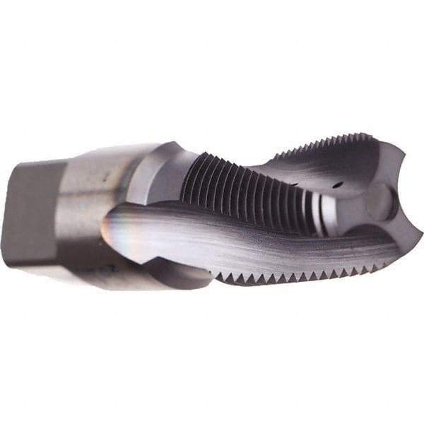 Emuge - 1/8-27 NPT, 15° Helix, 3 Flutes, TiN Finish, Cobalt, Spiral Flute Pipe Tap - Right Hand Flute, 3/4" Thread Length, 0.328" Square Size, Series KEG - Eagle Tool & Supply