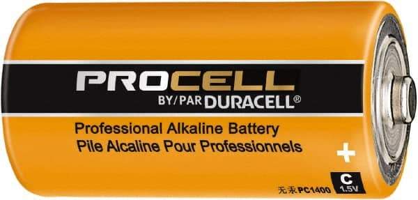 Duracell - Size C, Alkaline, 12 Pack, Standard Battery - 1.5 Volts, Flat Terminal, LR14, ANSI, IEC Regulated - Eagle Tool & Supply