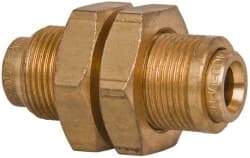 Norgren - 1/4" Outside Diam, Brass Push-to-Connect Tube Bulkhead Union - 150 Max psi, Tube to Tube Connection, Buna O-Ring - Eagle Tool & Supply