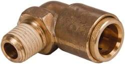 Norgren - 1/2" Outside Diam, 1/4 NPT, Brass Push-to-Connect Tube Male Elbow - 150 Max psi, Tube to Male NPT Connection, Buna O-Ring - Eagle Tool & Supply