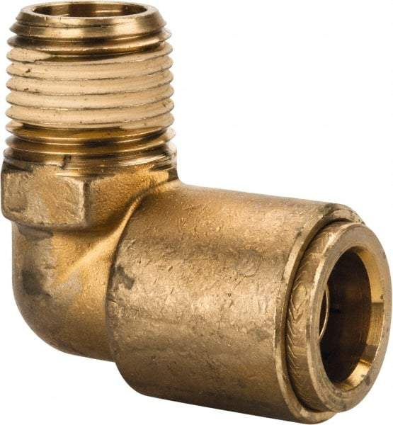 Norgren - 5/8" Outside Diam, 1/2 NPT, Brass Push-to-Connect Tube Male Elbow - 150 Max psi, Tube to Male NPT Connection, Buna O-Ring - Eagle Tool & Supply
