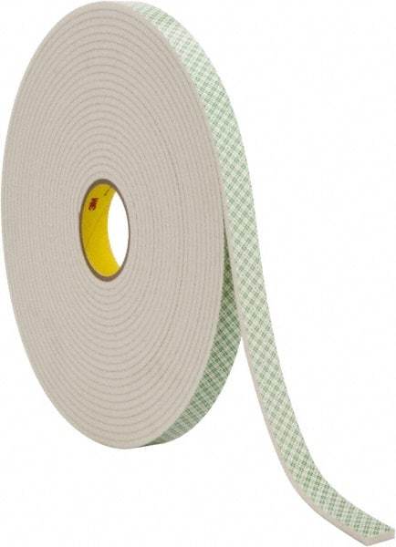 3M - 1" x 18 Yd Acrylic Adhesive Double Sided Tape - 1/4" Thick, Off-White, Urethane Foam Liner, Continuous Roll, Series 4004 - Eagle Tool & Supply