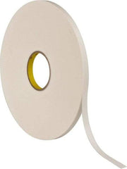 3M - 1/2" x 72 Yd Rubber Adhesive Double Sided Tape - 1/32" Thick, White, Polyethylene Foam Liner, Continuous Roll, Series 4462W - Eagle Tool & Supply