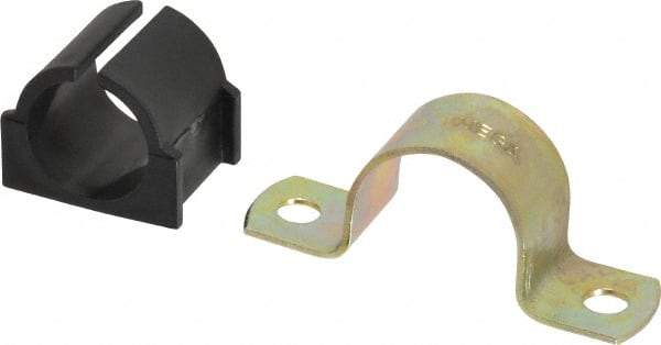 ZSI - 1/2 Pipe, Steel, Zinc Plated Pipe Strap with Cushion - 2 Mounting Holes - Eagle Tool & Supply