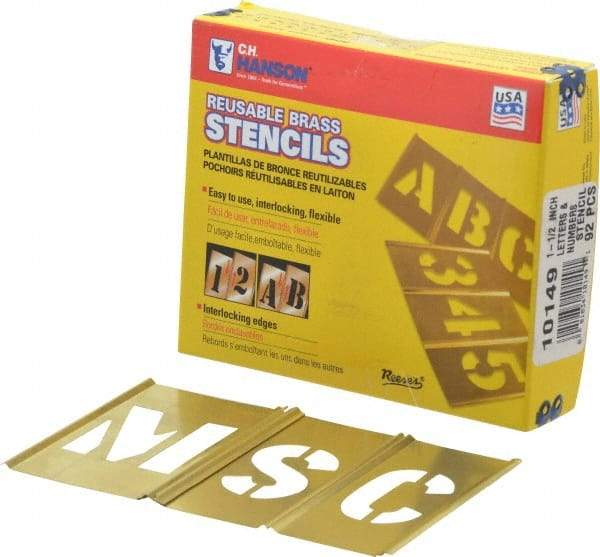 C.H. Hanson - 92 Piece, 1-1/2 Inch Character Size, Brass Stencil - Contains Three A Fonts - Eagle Tool & Supply