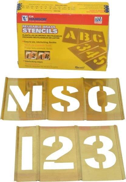 C.H. Hanson - 92 Piece, 3 Inch Character Size, Brass Stencil - Contains Three A Fonts - Eagle Tool & Supply