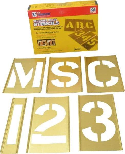 C.H. Hanson - 92 Piece, 5 Inch Character Size, Brass Stencil - Contains Three A Fonts - Eagle Tool & Supply