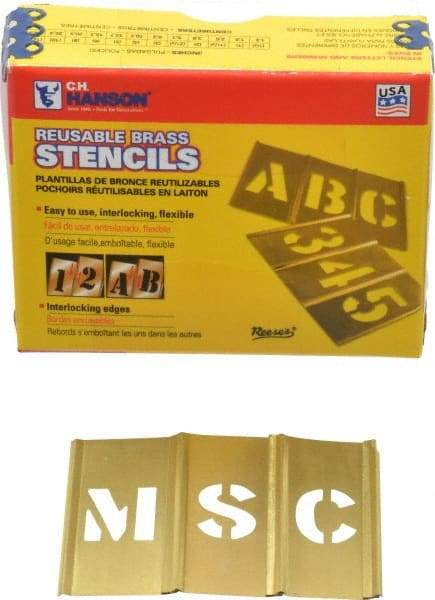 C.H. Hanson - 45 Piece, 3/4 Inch Character Size, Brass Stencil - Eagle Tool & Supply