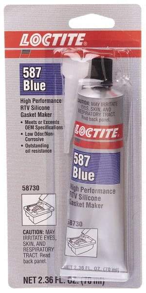 Loctite - 70 mL Tube Blue RTV Silicone Gasket Sealant - 500°F Max Operating Temp, 30 min Tack Free Dry Time, 24 hr Full Cure Time, Series 587 - Eagle Tool & Supply