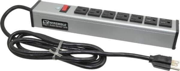 Wiremold - 7 Outlets, 120 Volts, 15 Amps, 6' Cord, Power Outlet Strip - Free Hanging Mount, 5-15 NEMA Configuration, 13" Strip, cULus Listed - Eagle Tool & Supply