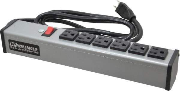 Wiremold - 6 Outlets, 120 Volts, 15 Amps, 6' Cord, Power Outlet Strip - Free Hanging Mount, 5-15 NEMA Configuration, 12-1/4" Strip, cULus Listed - Eagle Tool & Supply