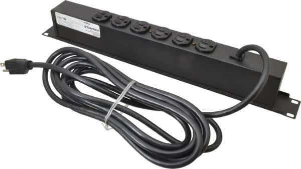 Wiremold - 6 Outlets, 120 Volts, 15 Amps, 15' Cord, Power Outlet Strip - Rack Mount, 6 Back NEMA Configuration, 19" Strip - Eagle Tool & Supply